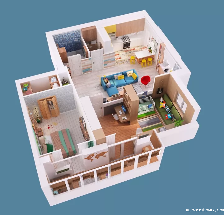 清水混泥土+水性硅藻泥平涂全屋效果图